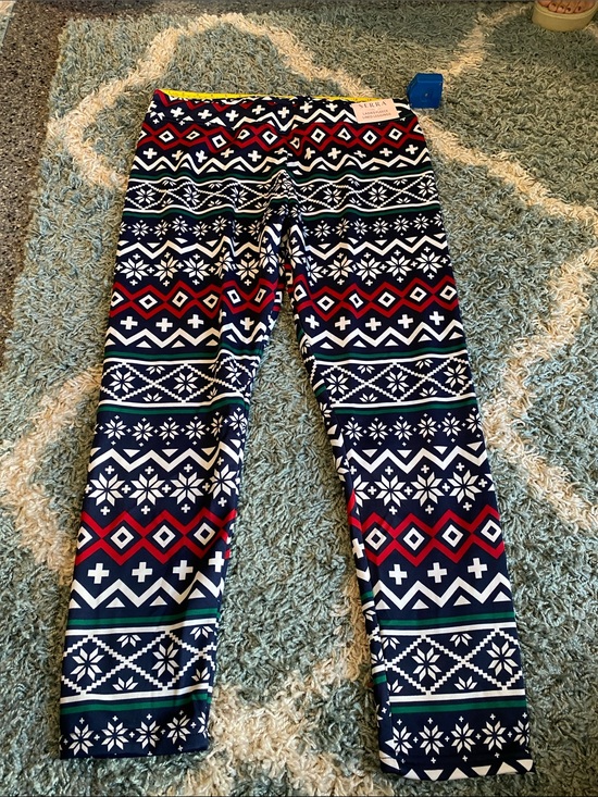 Serra Pants - Serra Navy Leggings with Red, White and Green Patterned Print